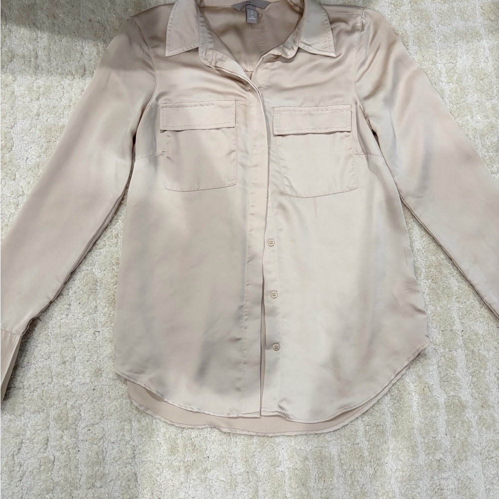 H&M Cream Satin Button-Down Shirt